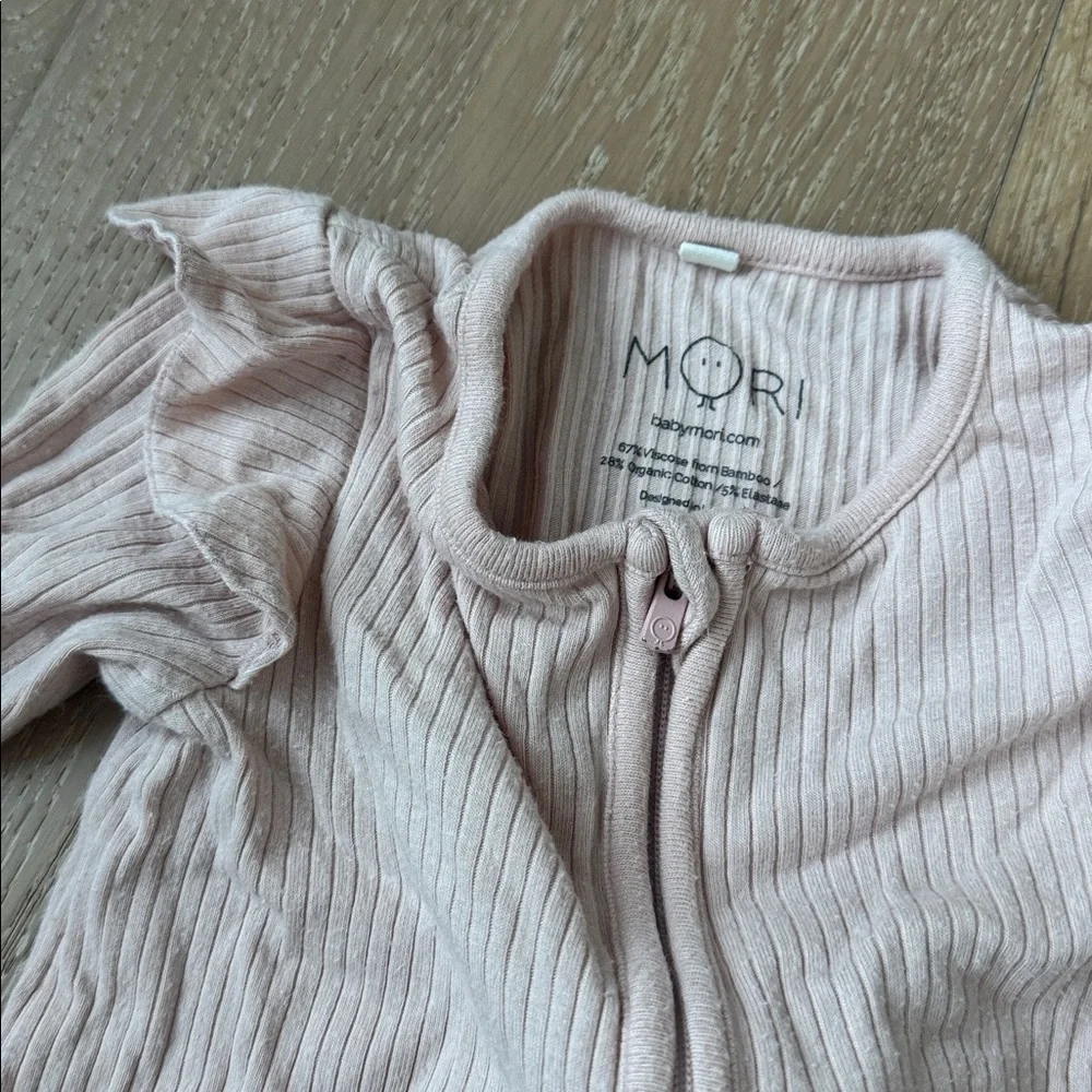 Mori Pink Footed One-Piece with Ruffle Shoulders